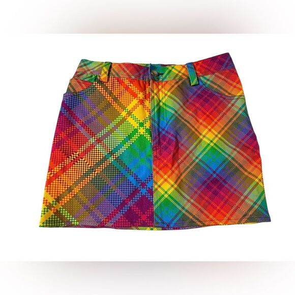 Bruce Glen Womens Prism Colorful Mini Denim Skirt Funky Size EUR 25 - Picture 1 of 6